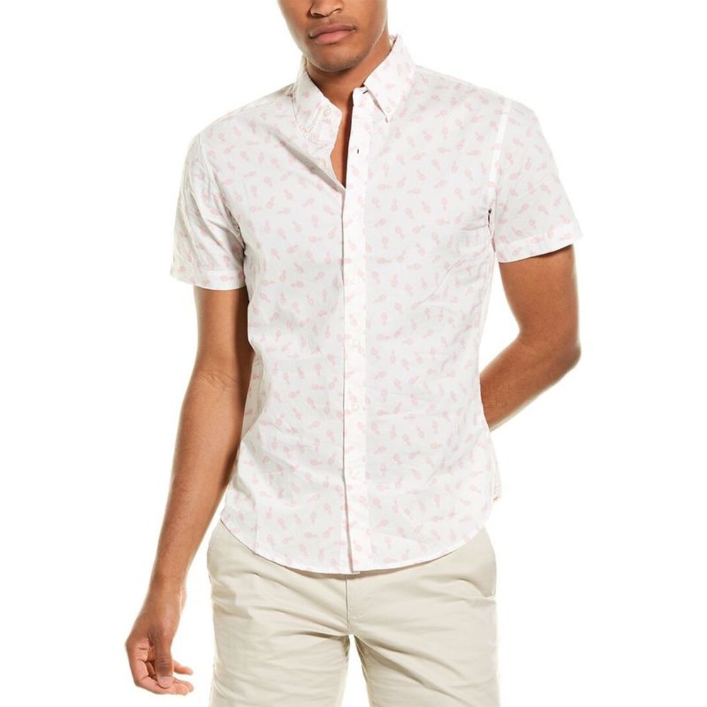 Bonobos White Short-Sleeve Button-Down Shirt with Light Pink Print